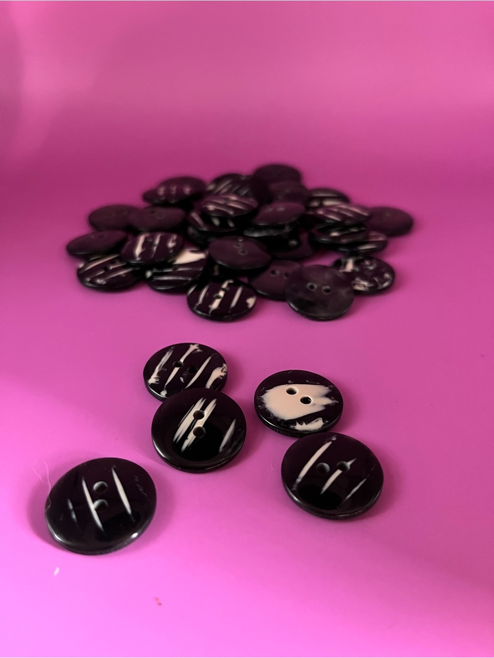 Vintage black and ivory resin 2-hole buttons for sewing and crafts